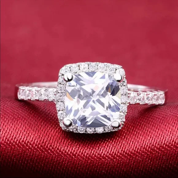 New 925 Silver Square Diamond Engagement Ring - Picture 2 of 6